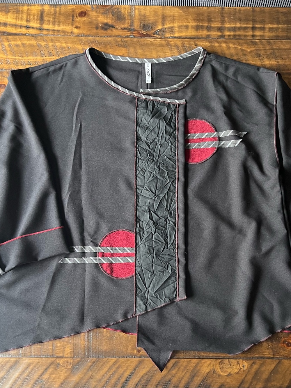 Women's Black Top with Red Accent and Contrast Trim
